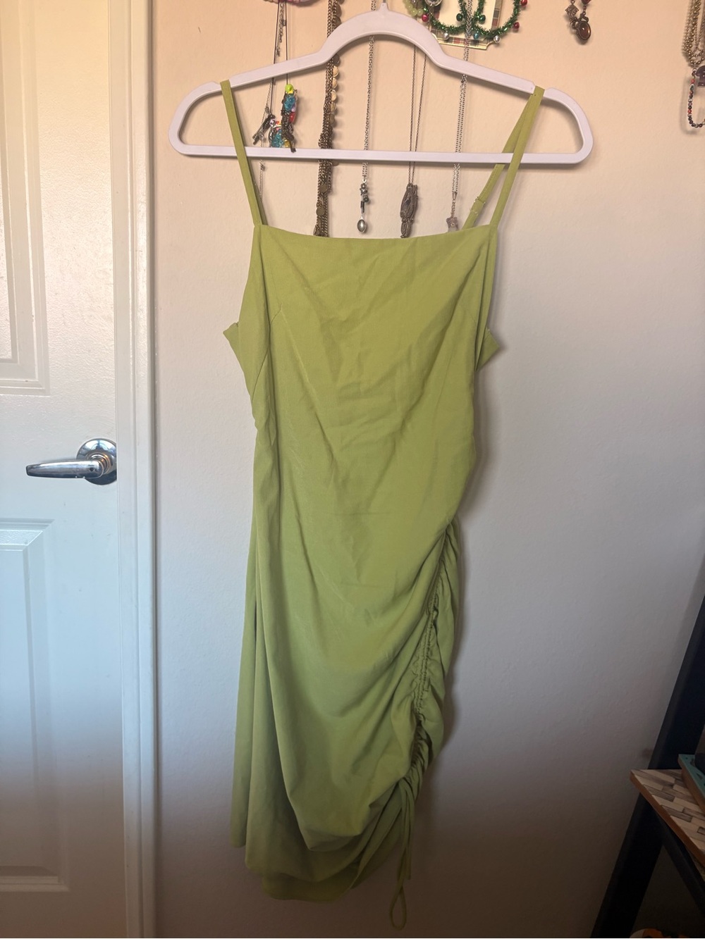 emory park lime green ruched midi slip dress